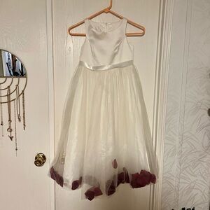 David's Bridal Ivory and Burgundy Petal Dress
